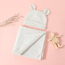 hibobi Newborn Solid Color Wrapped Blanket With Bear Ear Hat 2pcs