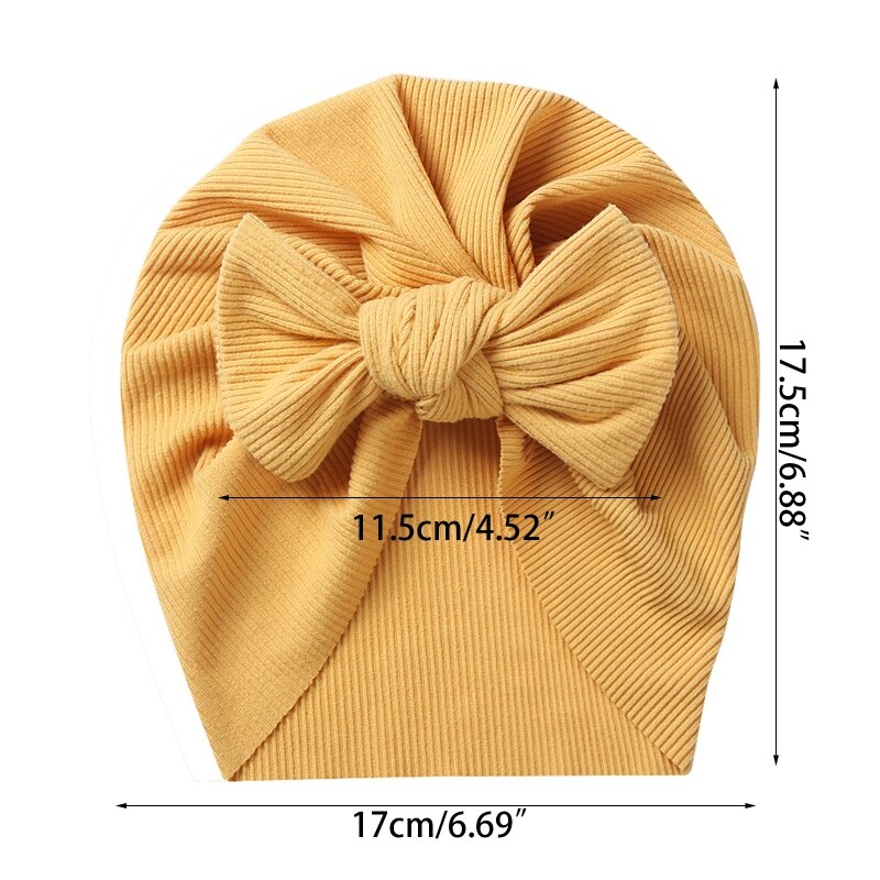 1Pc Baby Girl Turban Bow Hats Breathable Hat Headdress w/ Pure Color Comfort Beanie Skin Friendly Hand Wash Newborn Head