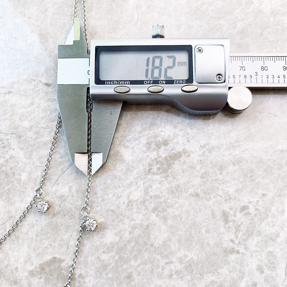 Double Row Necklace White Stones Layer Link Chain Fine Jewelry Europe 925 Stering Silver Brand New Romantic Gift For Women