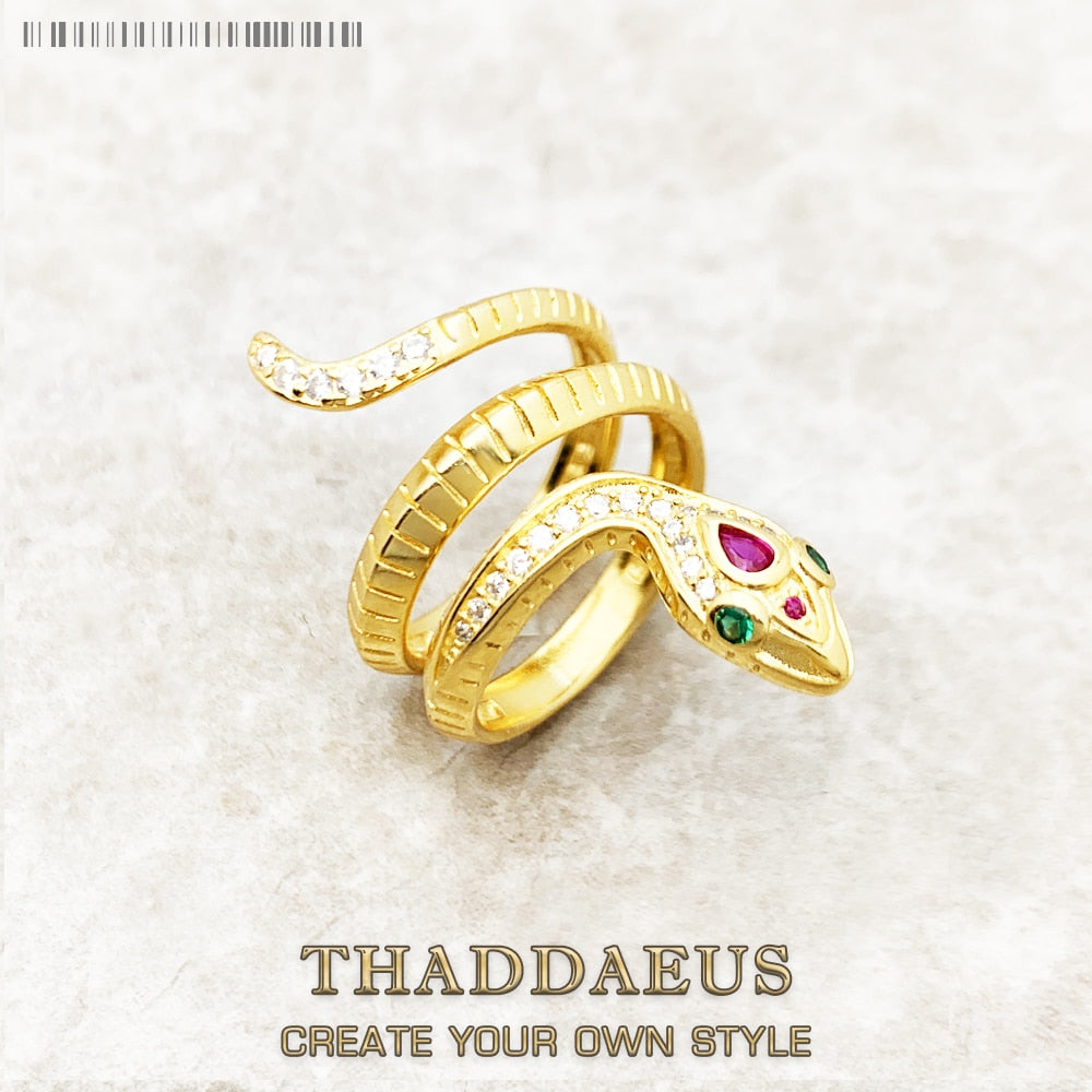 Golden Snake Ring Fine Jewerly For Women Summer Brand New Bohemia Gift In 925 Sterling Silver