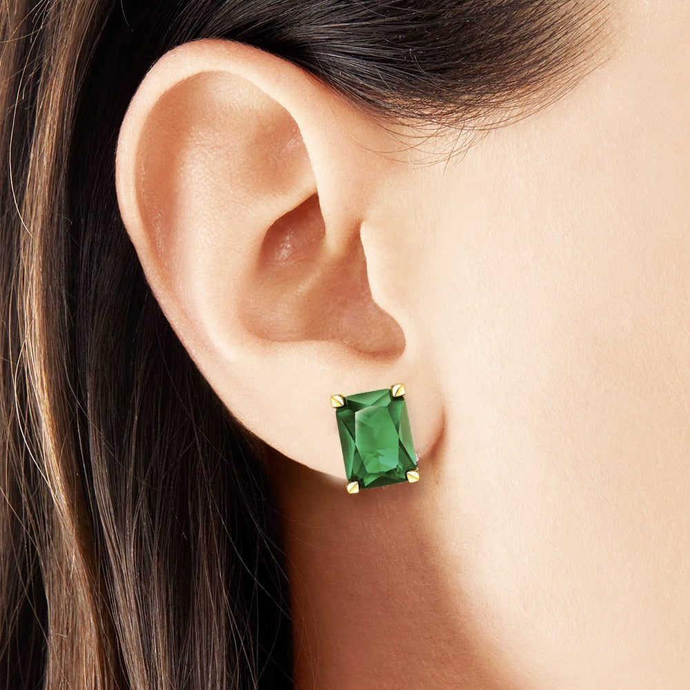 Stud Earrings Green Stone Golden Vintage Jewerly For Women 2022 Charms Elegant Design Gift In 925 Sterling Silver