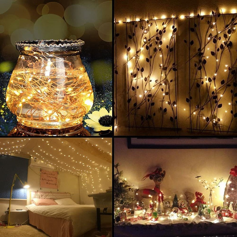 10M 100LED Copper Wire String Fairy Lights Garland for Christmas Party Wedding Decoration Holiday Outdoor Lamp Remote Control