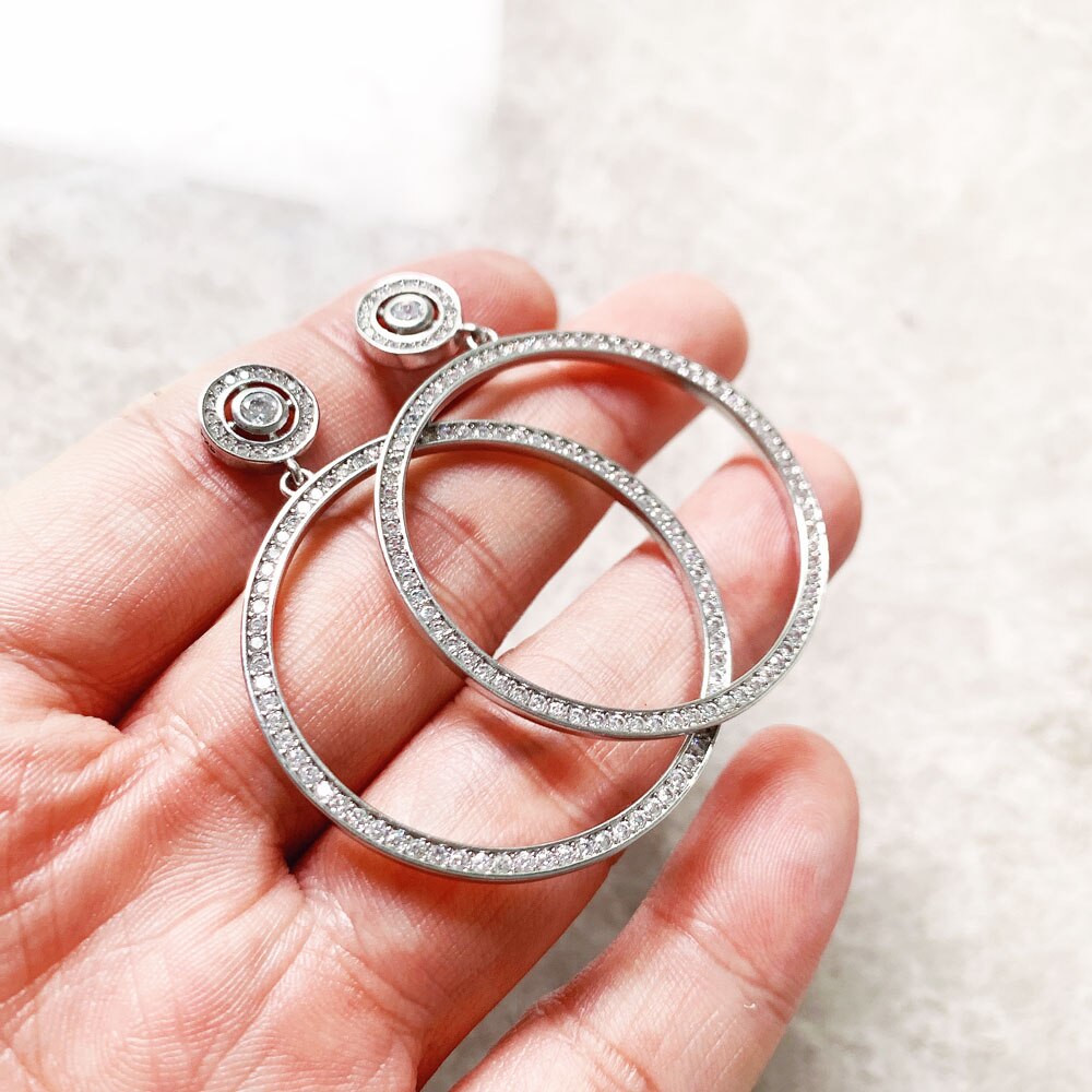 Round Drop Earrings,Europe Style Glam Fine Jewerly For Women Gift In 925 Sterling Silver