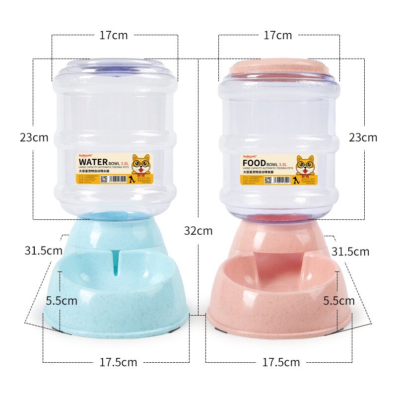 3.8L Gravity Pet Water Dispenser Cat Automatic Feeder Plastic Dog Bottle Water Fountain Food Water Dispenser Cats Feeding Bowl