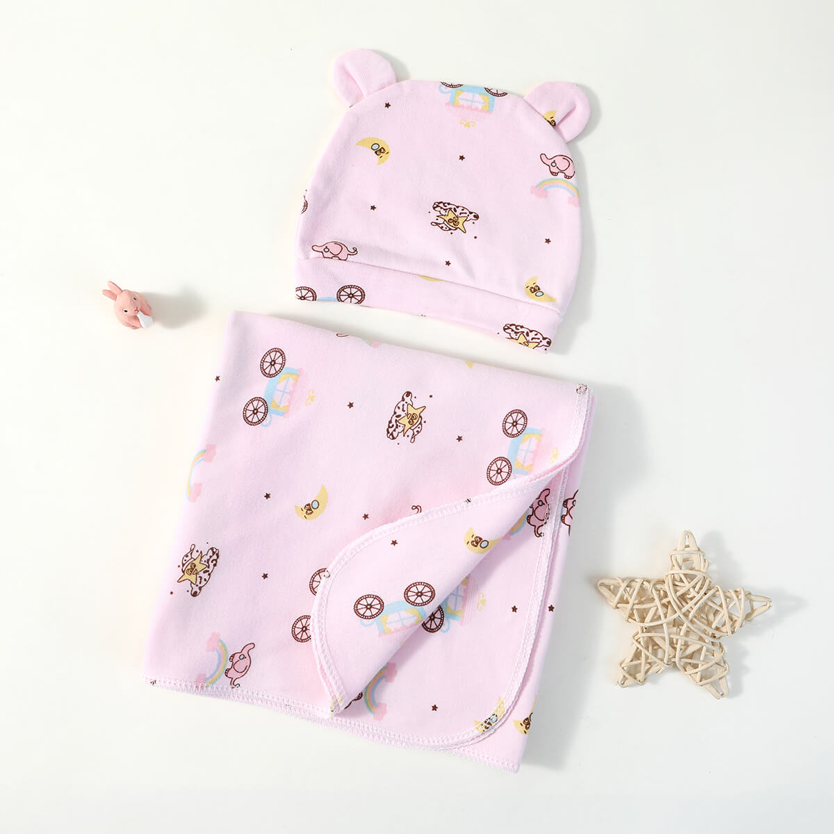 hibobi Cartoon Print Cotton Baby Blanket with Hat