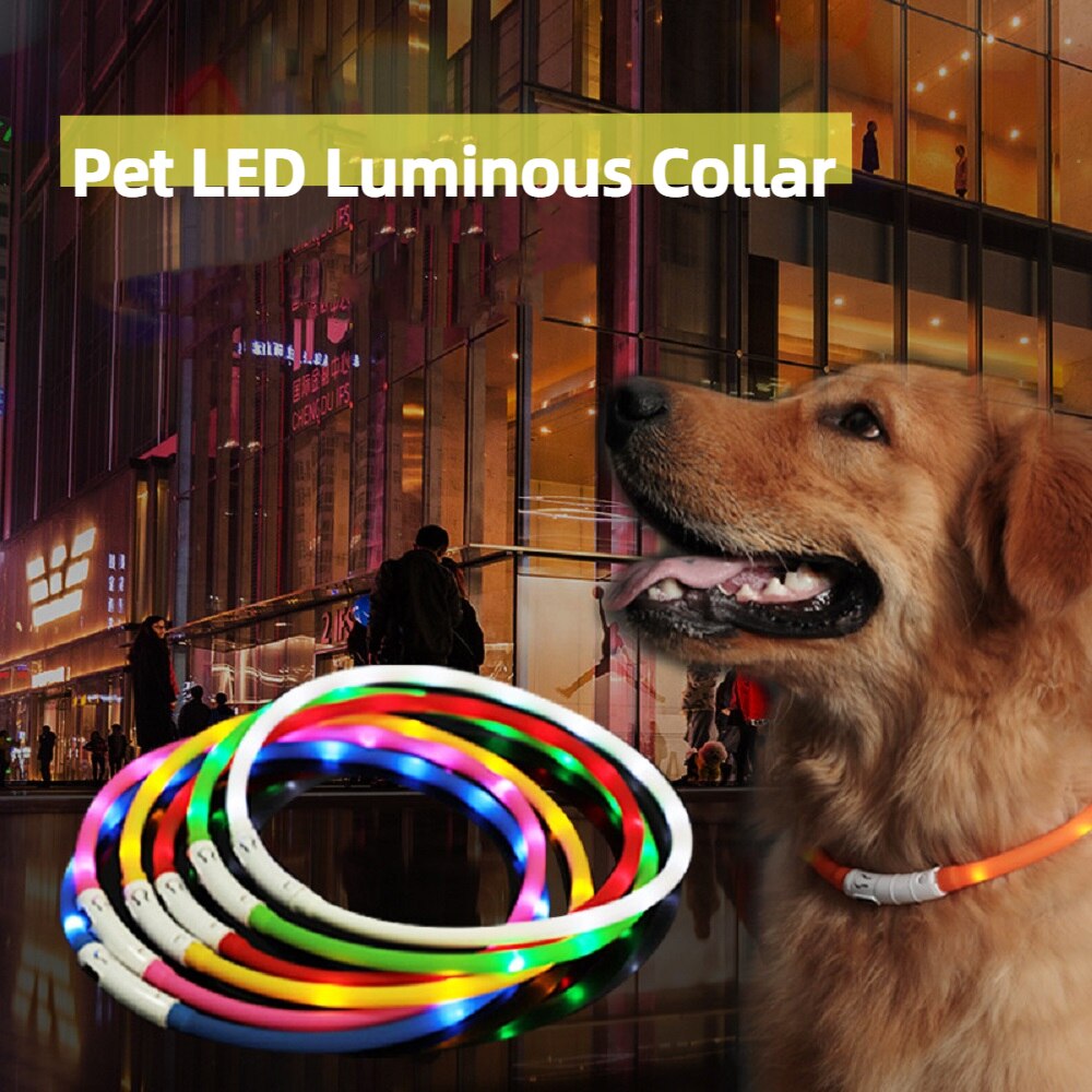 7 Colors Pet LED USB Charging Collar Rechargeable Night Safety Luminous Collars for Small Medium Large Dogs &amp; Cats Pet Supplies