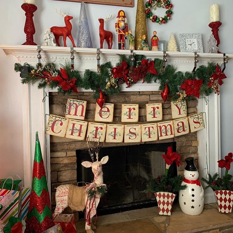 Merry Christmas Banner Garland Vintage Xmas Decorations for Home Indoor Navidad Natal Gift Fireplace Hanging Decor New Year 2023