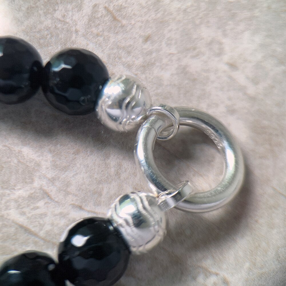 Faceted Onyx Black Beads Bracelets Summer Brand New Trendy Gift for Women in 925 Sterling Silver Fine Jewelry