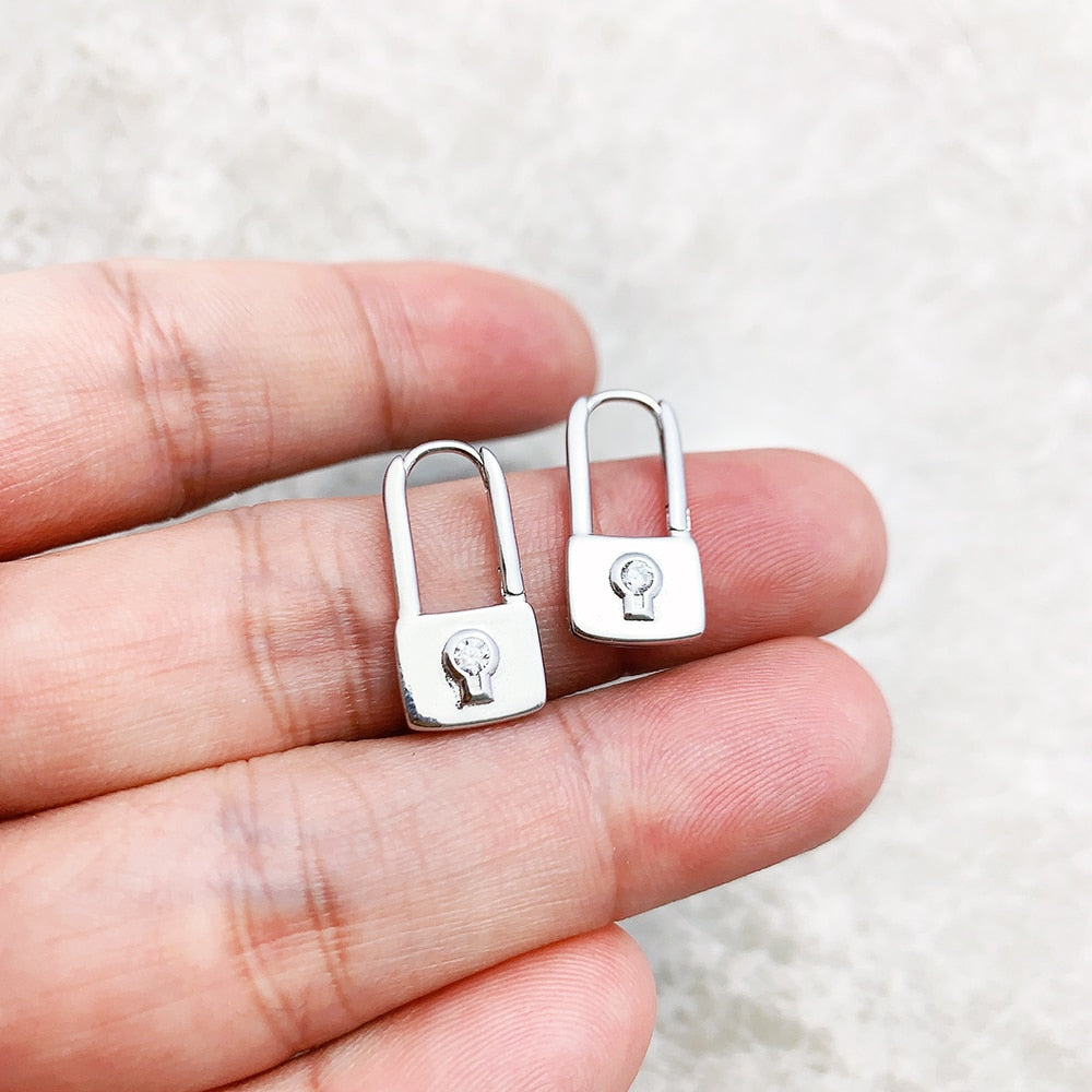 Hoop Earrings Lock Glamorous Fine Jewerly For Women Winter Trendy Gift In 925 Sterling Silver