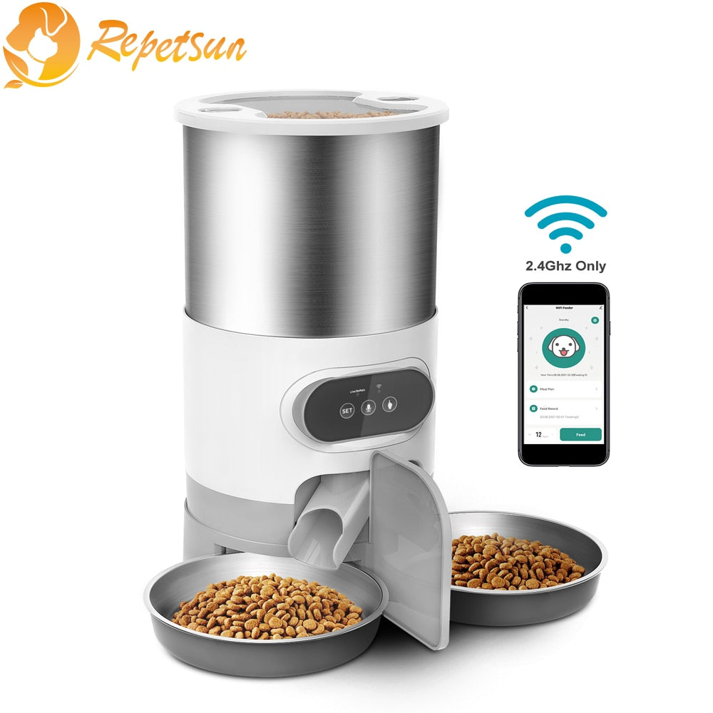 Smart APP Pet Feeder Cat And Dog Food Automatic Dispenser Stainless Steel Bowl Cats And Dogs With Recording Timing Feeding