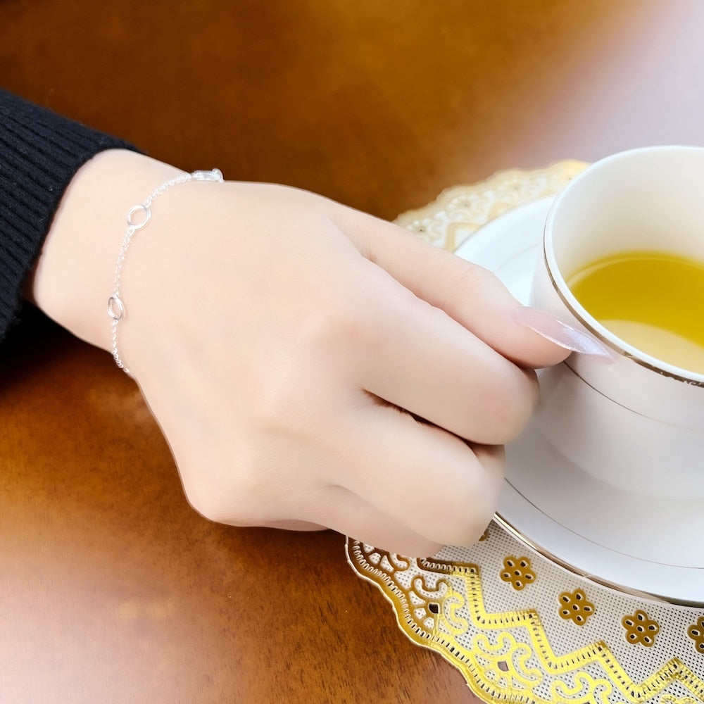 Round Eyelets Basic Charm Bracelets Link Chain 925 Sterling Silver Trendy Fashion Club Jewelry Europe Style Women Gift