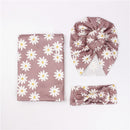 hibobi Floral Knitted Pure Cotton Swaddle Wrapper &amp; Newborn Hat With Hairband Set Baby Blankets Newborn