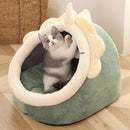 Crystal Velvet Hooded Cat’s House with Removable and Washable Cushion Winter Cat Basket Warm Cozy Sleeping Cave Pet Bed for Cats - anconmall