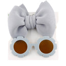 1Set Children Baby Girls Sunglasses Hair Band Set Solid Color Cartoon Glasses Knot Bow Headband Photo Props Gifts