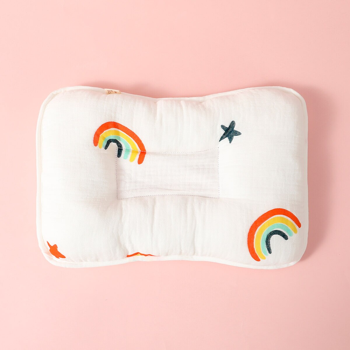 hibobi Baby Nursing Pillow Cartoon Print Shape Cotton Anti Roll Sleep Support Pillow Concave Design Prevent Flat Infant Newborn