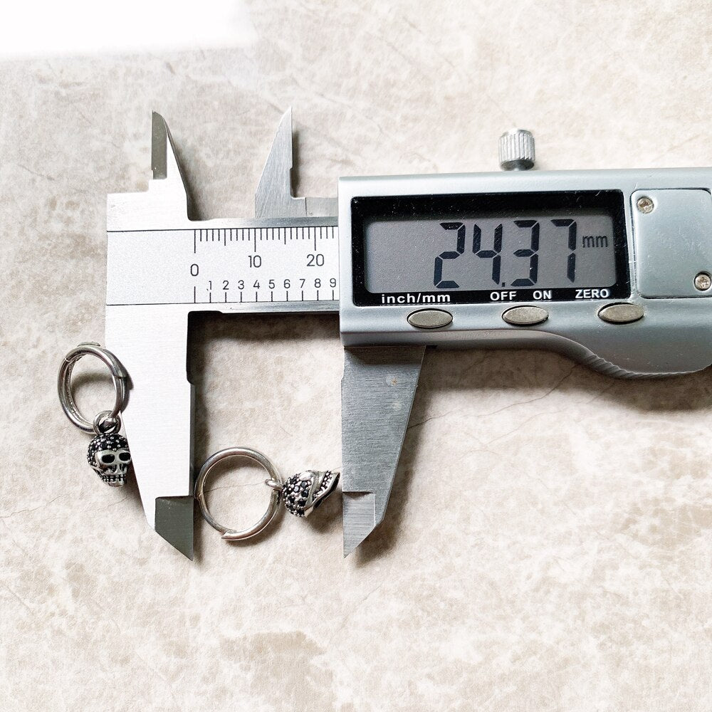 Black CZ Pave Skull Creole Hinged Hoop Earrings,Europe Fine Jewelry For Women Men Gift In 925 Sterling Silver