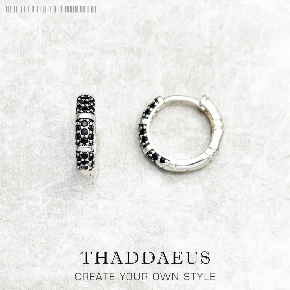 Bamboo Black Creole Hinged Hoop Earrings,Europe Glam Fine Jewerly For Women Men Gift In 925 Sterling Silver