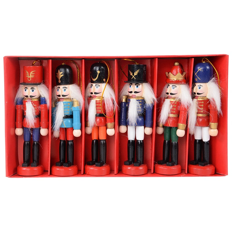 6pcs/box Christmas Nutcracker Soldier Wooden Ornaments Xmas Tree Hanging Pendants Doll Kids New Year Gift Natal Home Decorations