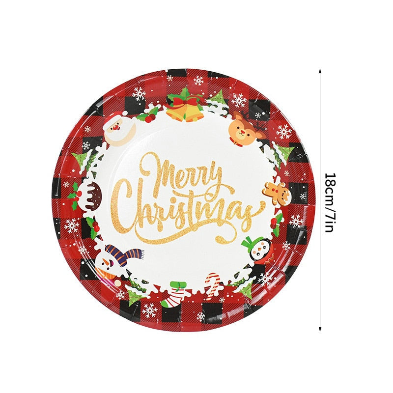 61Pcs/set Merry Christmas Party Disposable Tableware Paper Plates Cup Napkin Banner Xmas Decorations For Home Navidad New Year