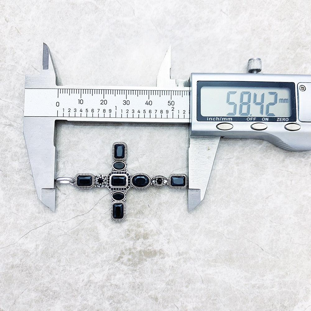 Cross Black Stone Pendant,Brand New 925 Sterling Silver Vintage Jewelry Accessories Graceful Faith Gift For Woman