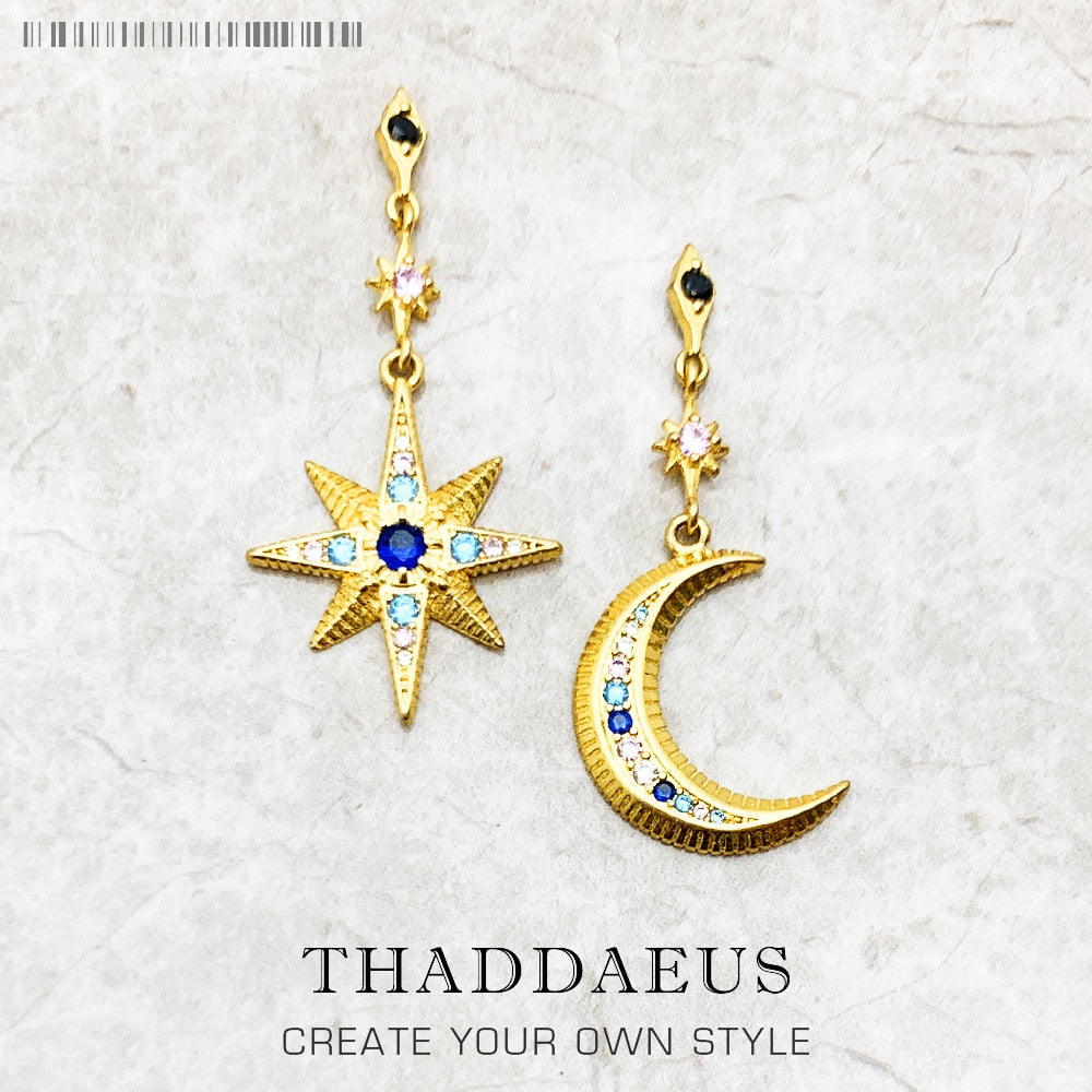 Royalty Star &amp; Moon Drop Earrings,Europe Magical Boho Fashion Good Jewelry For Women,Summer Gift In Sterling Silver 925