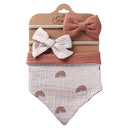 3Pcs/Set Cotton Baby Bib Bow Headband Adjustable Button Triangle Saliva Towel Print Infant Boy Girl