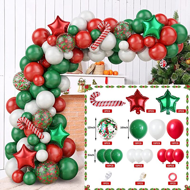Christmas Balloons Garland Arch Kit Red Green Metallic Golden Latex Balloon for Festival Christmas New Year Party Decorations - anconmall