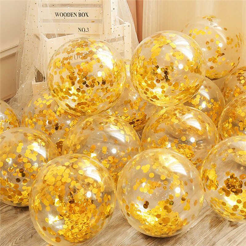 10pcs 12inch Glitter Gold Confetti Latex Balloons Romantic Wedding Decor Clear Balloon Birthday Party Decorations Kids Baby Show
