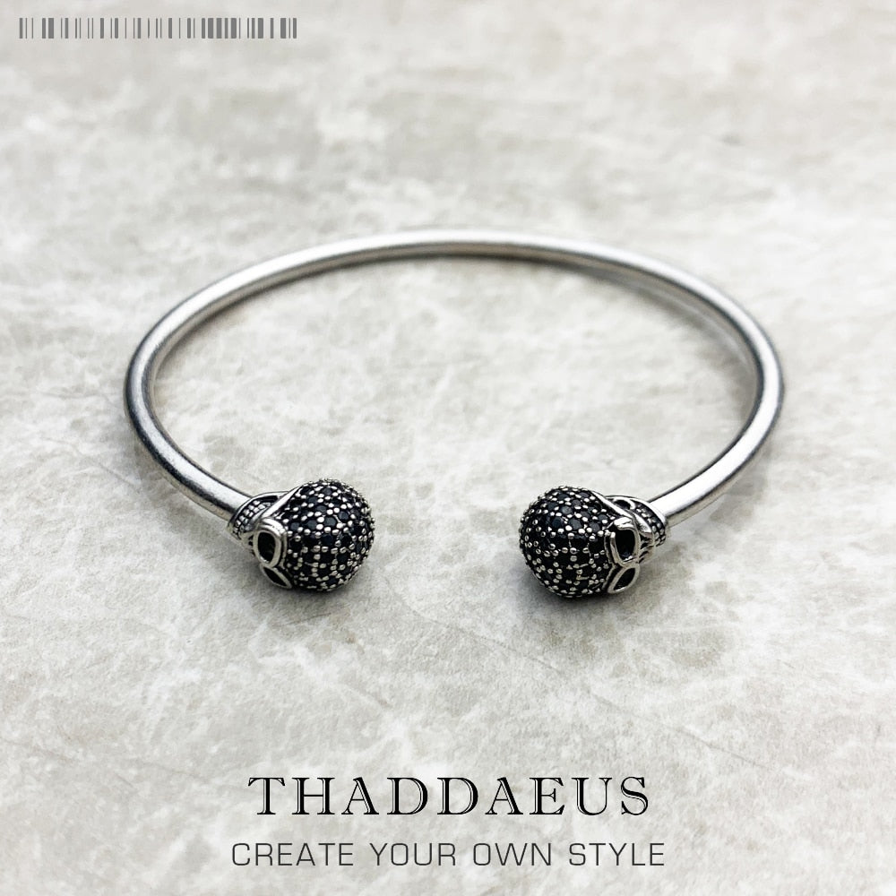 Bracelet Bangles Skull Pave Europe Style Fashion Karma Punk Jewelry Gift For Rebel Men Women In 925 Sterling Silver