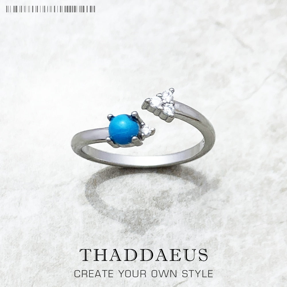 Ring Arrow Blue,Europe Fine Jewerly For Women,2023 Spring Trendy Ocean Spirit Gift In 925 Sterling Silver