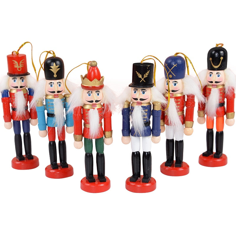 6pcs/box Christmas Nutcracker Soldier Wooden Ornaments Xmas Tree Hanging Pendants Doll Kids New Year Gift Natal Home Decorations