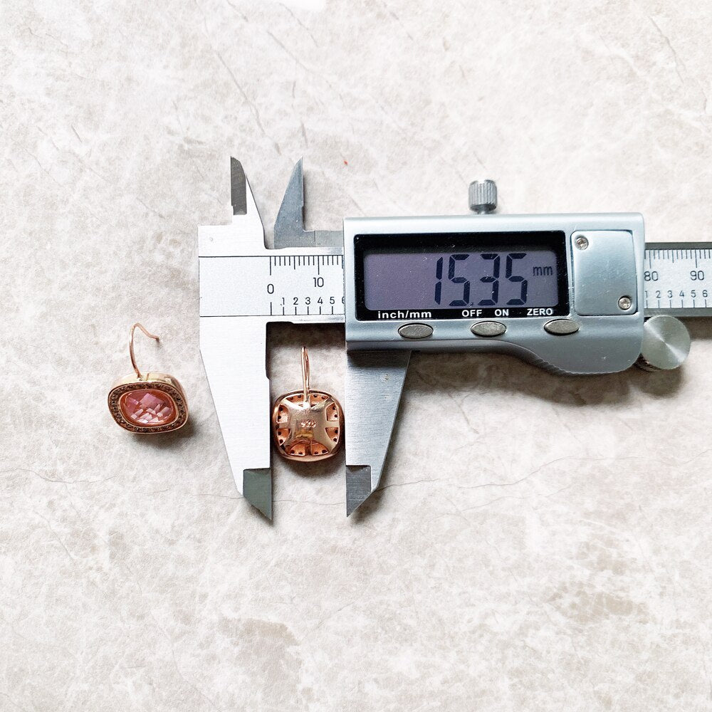 Pink Square Drop Earrings Cosmo New Europe Style Fine Jewelry For Women Romantic Gift In 925 Sterling Silver