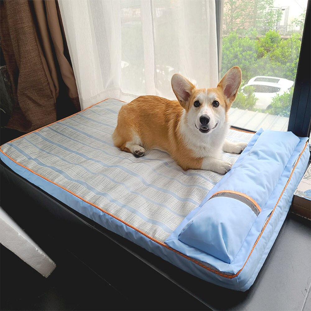 Indoor Pet Bed Summer Cooling Pad Cool Pet Ice Pad with Pillow Kennel Cushion Ice Pad Breathable Non-slip Dog Cooling Mat - anconmall