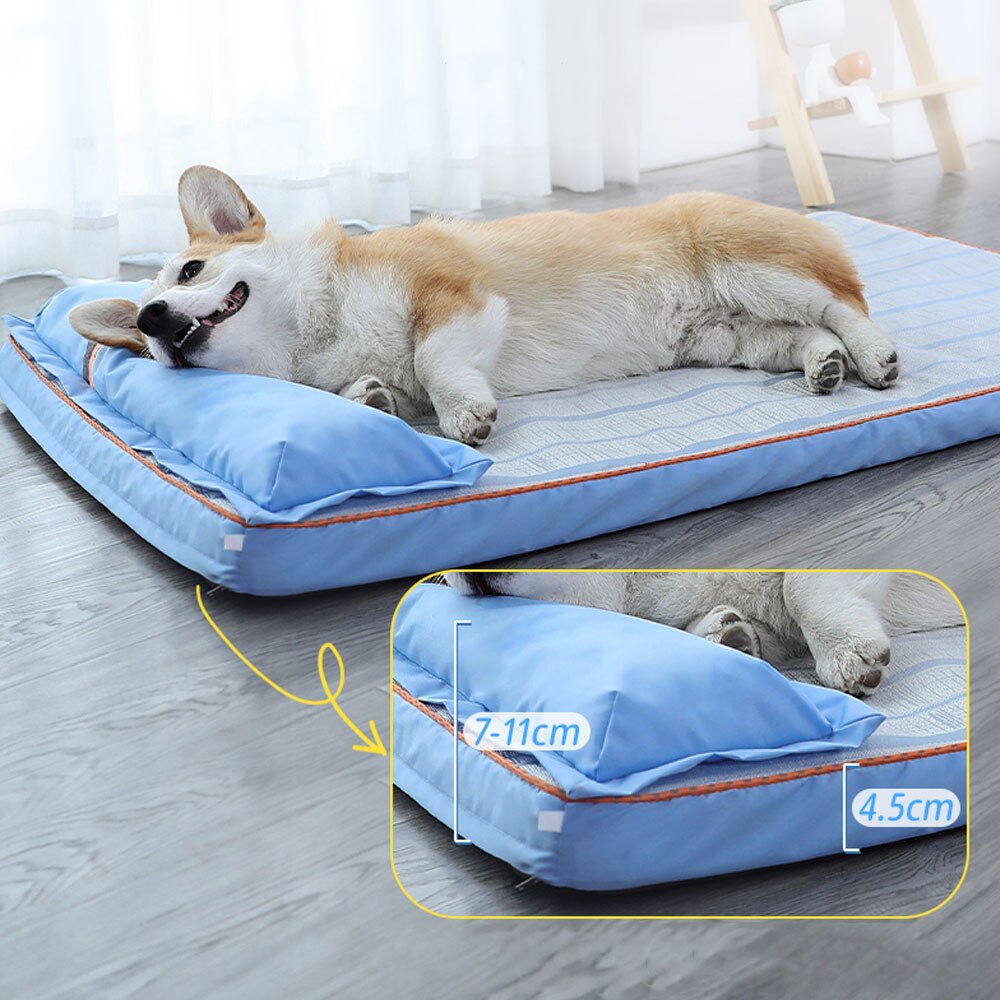 Indoor Pet Bed Summer Cooling Pad Cool Pet Ice Pad with Pillow Kennel Cushion Ice Pad Breathable Non-slip Dog Cooling Mat - anconmall