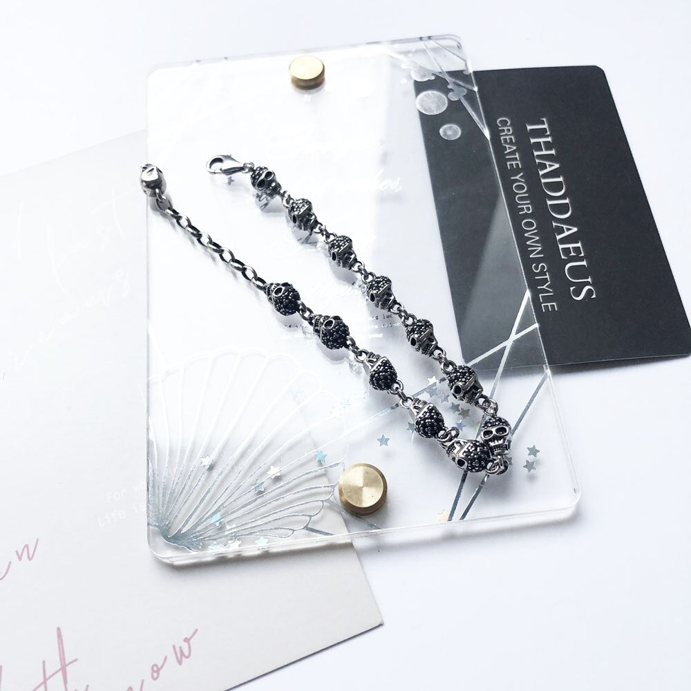 Bracelet Black Stone Skulls Punk Jewelry Link Chain Gift For Women Men