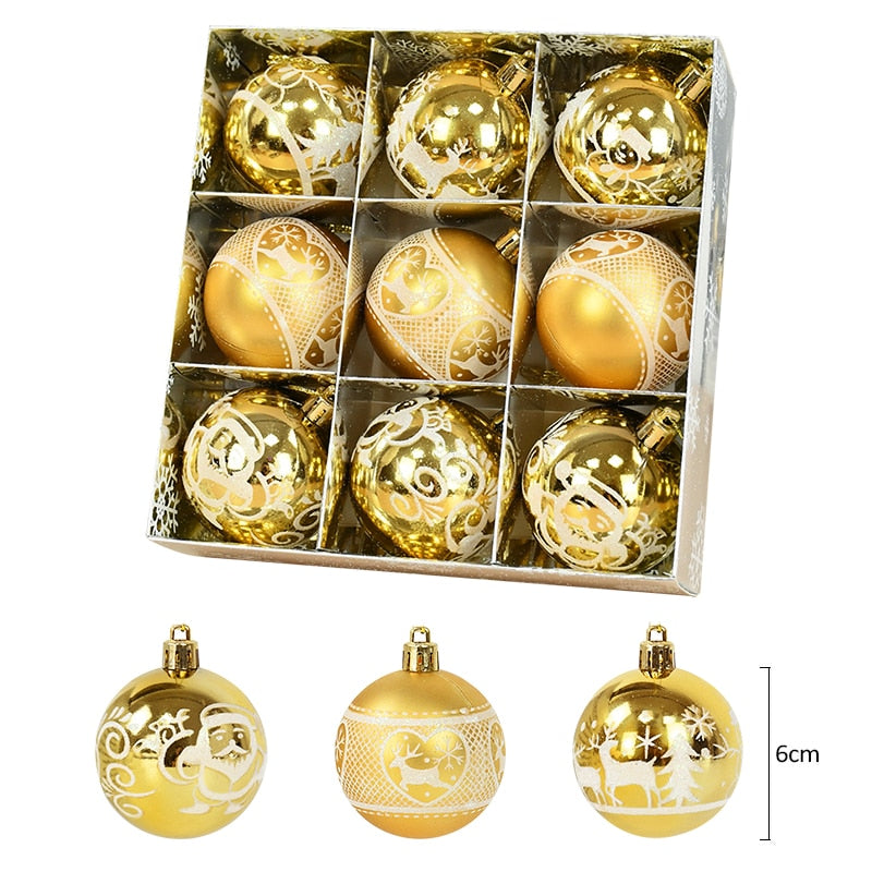 9Pcs 6cm Christmas Tree Balls Hanging Bauble Ornaments Pendant Christmas Decorations for Home New Year Gift Box Navidad Natal