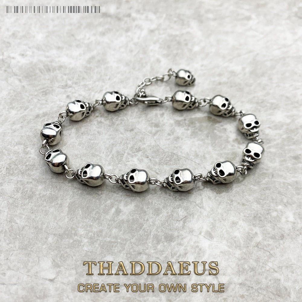 Skulls Link Chain Bracelets Punk 925 Sterling Silver Fashion Rebel Street Jewelry Europe Gift For Men Women