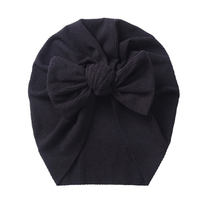 1Pc Baby Girl Turban Bow Hats Breathable Hat Headdress w/ Pure Color Comfort Beanie Skin Friendly Hand Wash Newborn Head