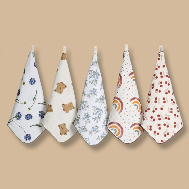 Baby Bib Towel Boys Girls 0-12M Breathable Soft Face Towel Drooling Bib with Hanging Hook Infant Feeding Burp Cloth