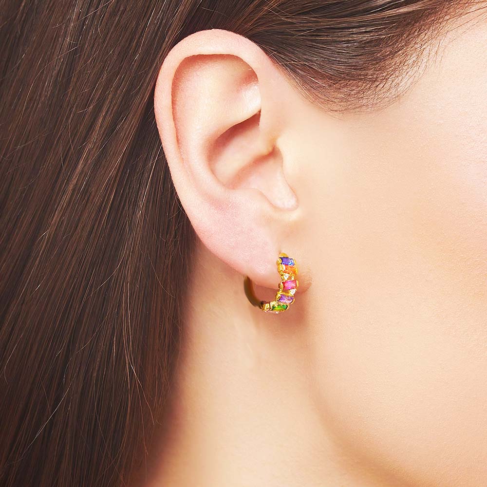 Hoop Earring Golden Colourful Stones Europe Style Glam Fine Jewerly For Women New Bohemia Gift In 925 Sterling Silver