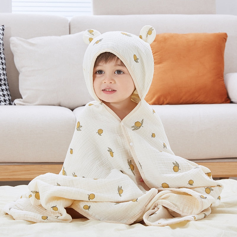 Bear Print Baby Bath Towels with Hooded Towel Muslin Baby Cotton Gauze Infant Towels Newborn Bathrobe 4 Layers Cosas Para Bebe