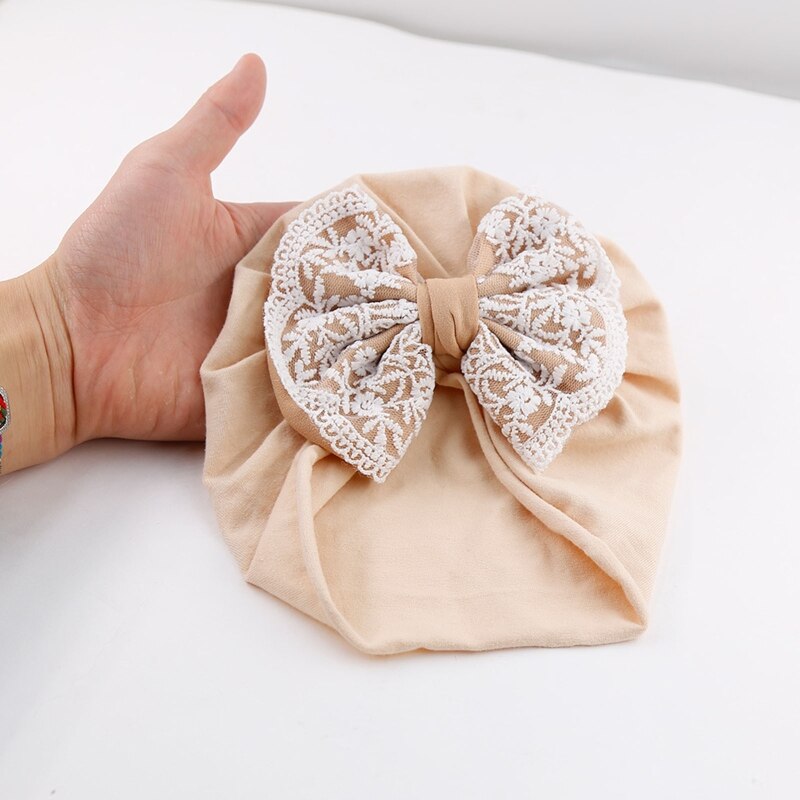 Baby Girl Turban Bow Hats Breathable Hat Headdress w/ Pure Color Comfort Beanie Skin Friendly Hand Wash Newborn Head