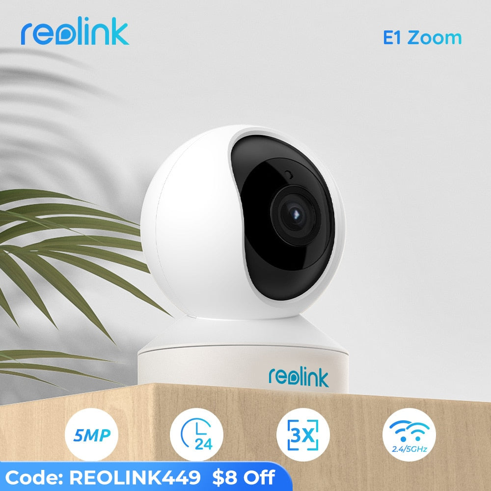 Reolink 5MP PTZ Home Security Camera Wifi 2.4G/5G 3x Optical Zoom Pan/Tilt 2-way Audio Indoor Baby Monitor SD Card Slot E1 Zoom