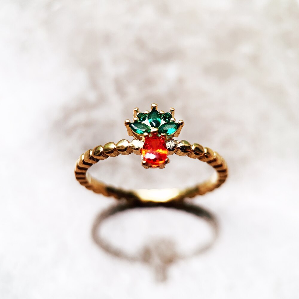 Ring Pineapple Europe Style Golden Fine Jewerly For Women 2022 Brand New Sweet Gift In 925 Sterling Silver