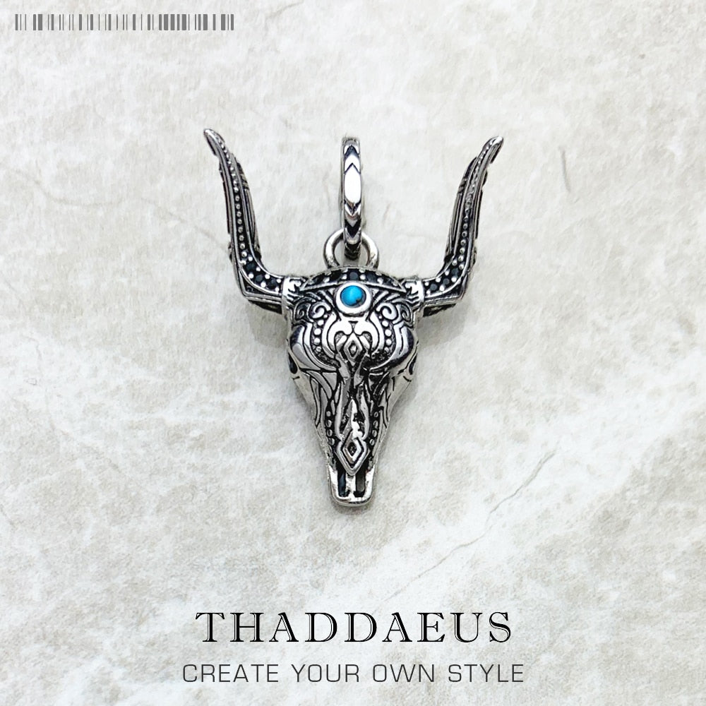 Pendant Bull Head Summer Fashion Iconic Wild West Jewelry Turquoise Accessorie 925 Sterling Silver Ethnic Gift For Woman Men
