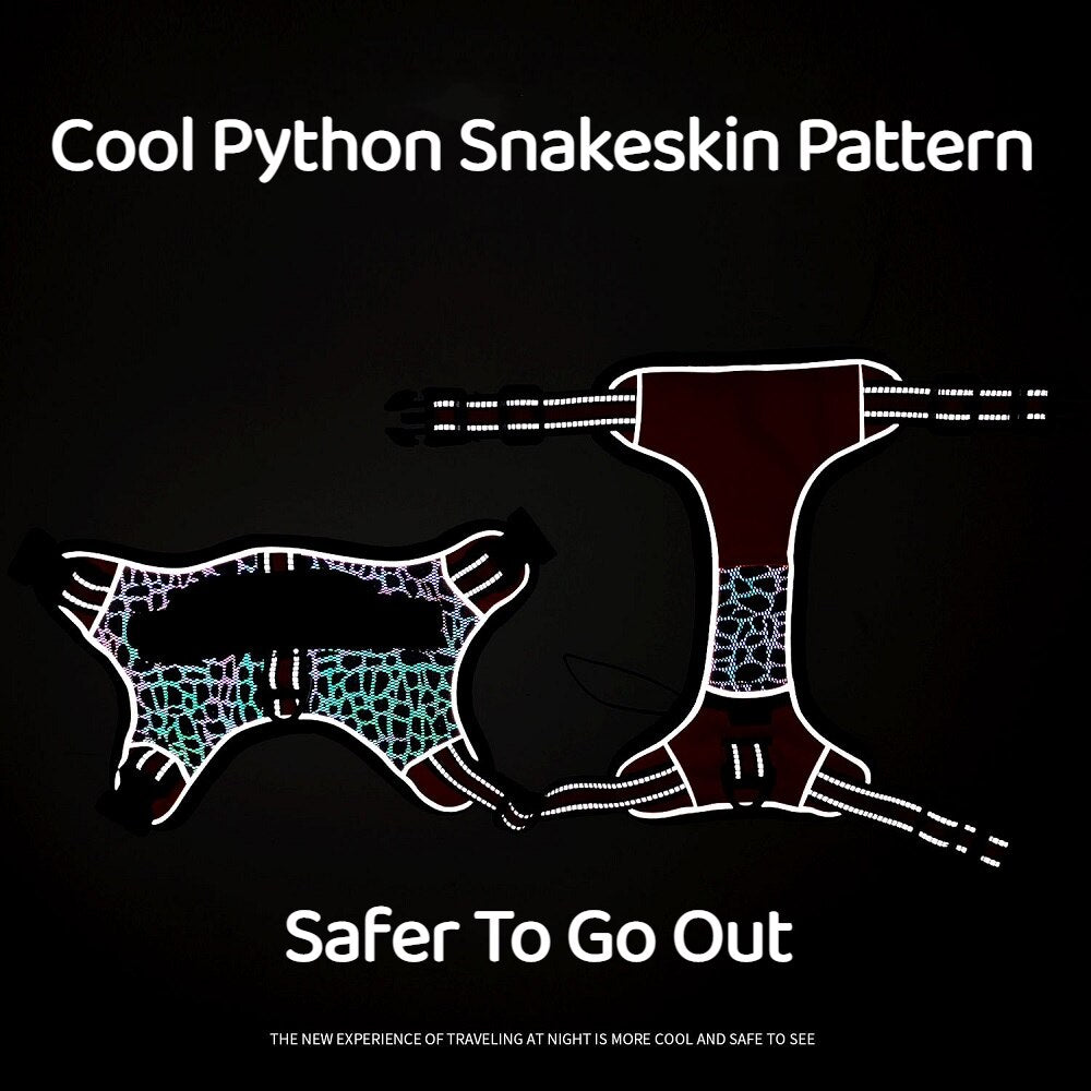 Durable Nylon Dog Harness with Python Snakeskin Pattern Colorful Shiny Highly Reflective Breathable Adjustable Dog's Chest Strap - anconmall