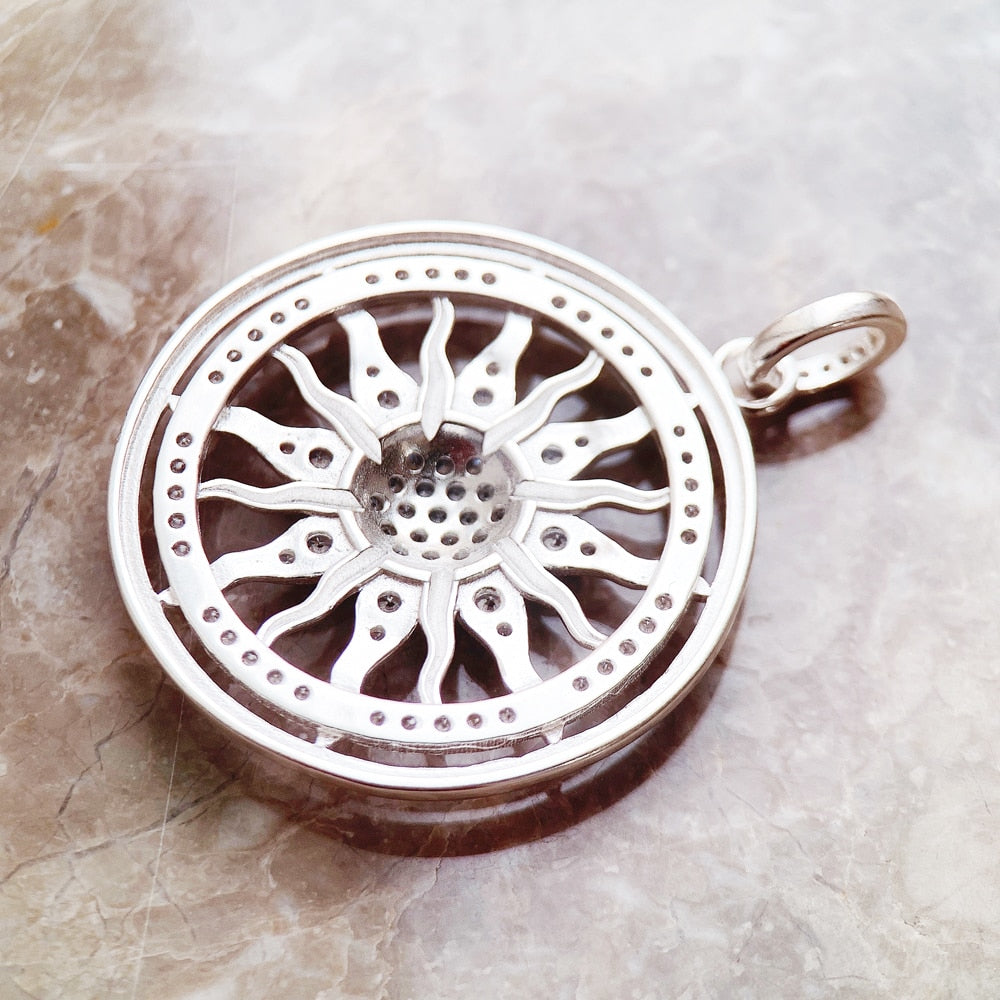 Pendant Amulet Sun White CZ Pave,Fashion 925 Sterling Silver Jewelry Europe Style Accessorie Gift For Men Woman