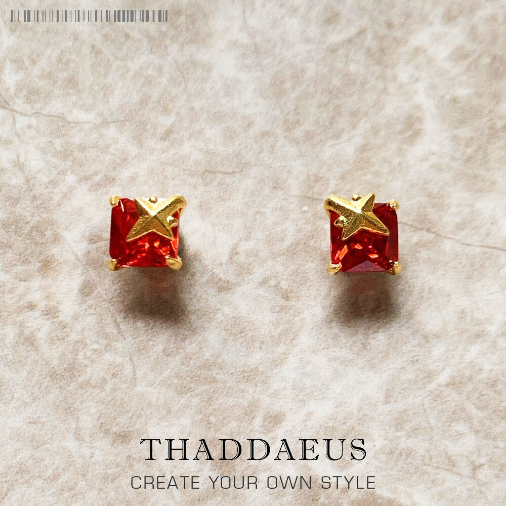 Ear Studs Orange Stone With Star,Europe Style Fine Jewerly For Women,2022 Summer Romantic Gift In 925 Sterling Silver