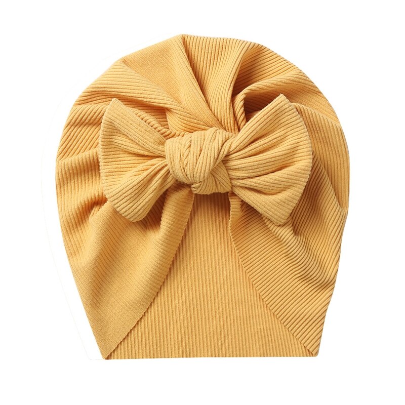 1Pc Baby Girl Turban Bow Hats Breathable Hat Headdress w/ Pure Color Comfort Beanie Skin Friendly Hand Wash Newborn Head