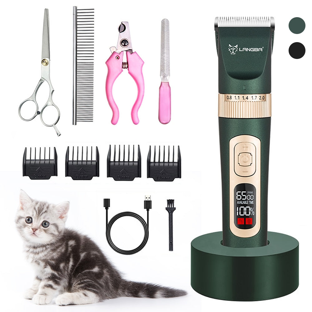 Professional Pet Dog Grooming Hair Clipper 4-Speed Quiet Electric Trimmer Pet Haircut Rechargeable Stand Base Cordless Kit - anconmall